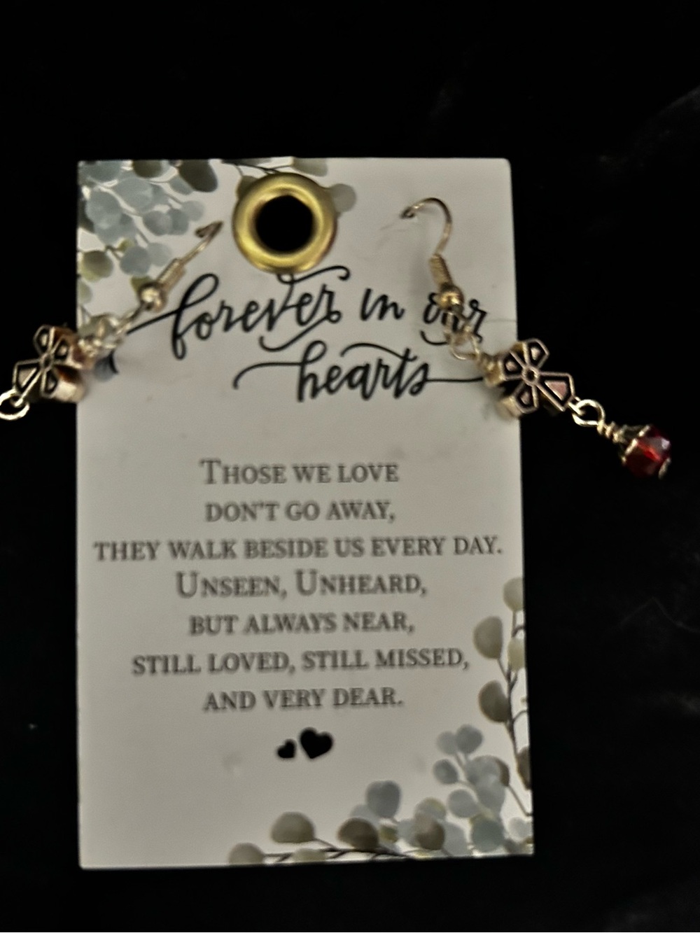 Forever in Our Hearts Red Crystal Cross Dangle Earrings - Picture 3 of 4